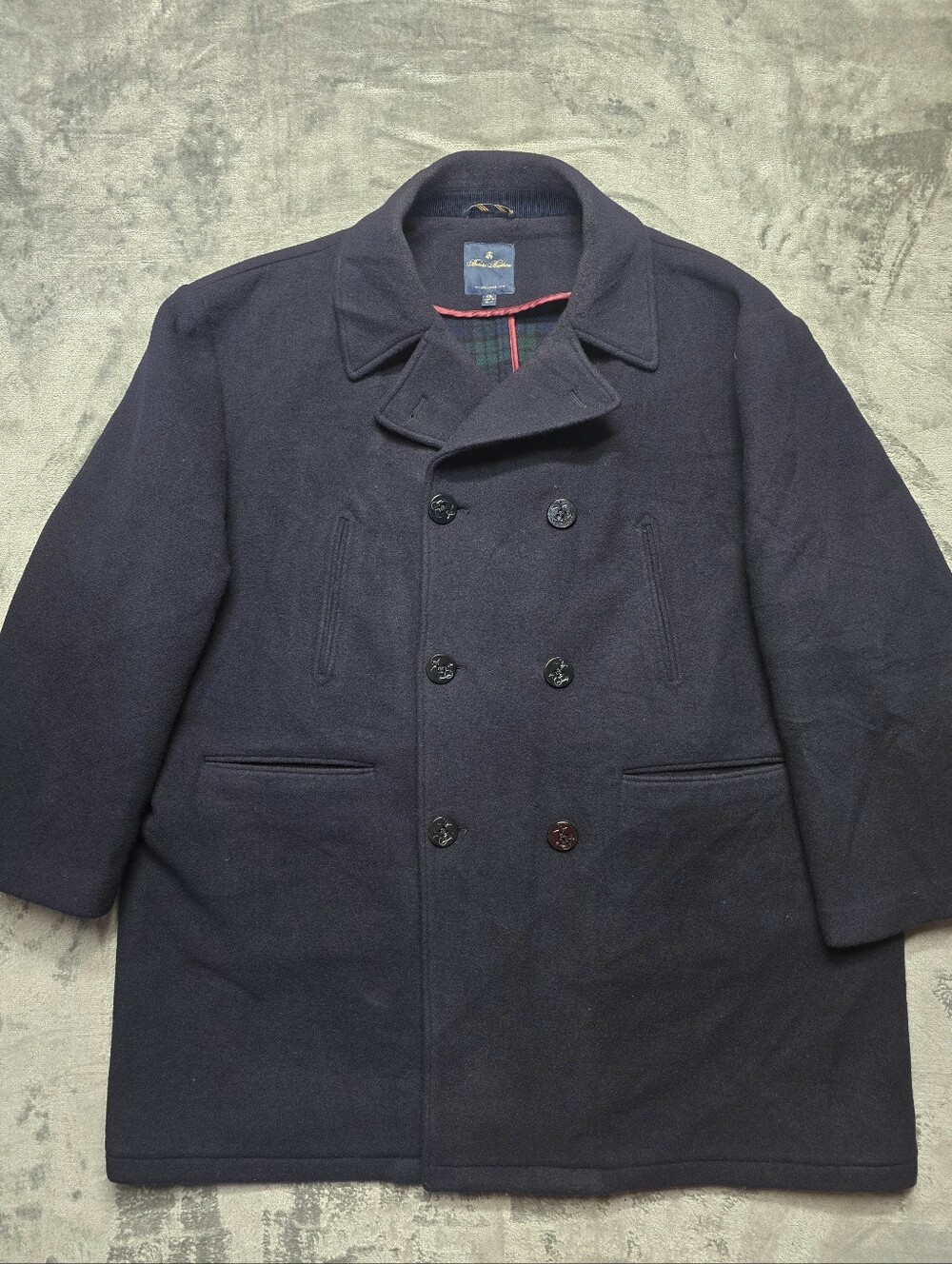 Brooks Brothers 100% Wool Navy Naval Peacoat Size 4XL Plaid Lined Old Money Boss